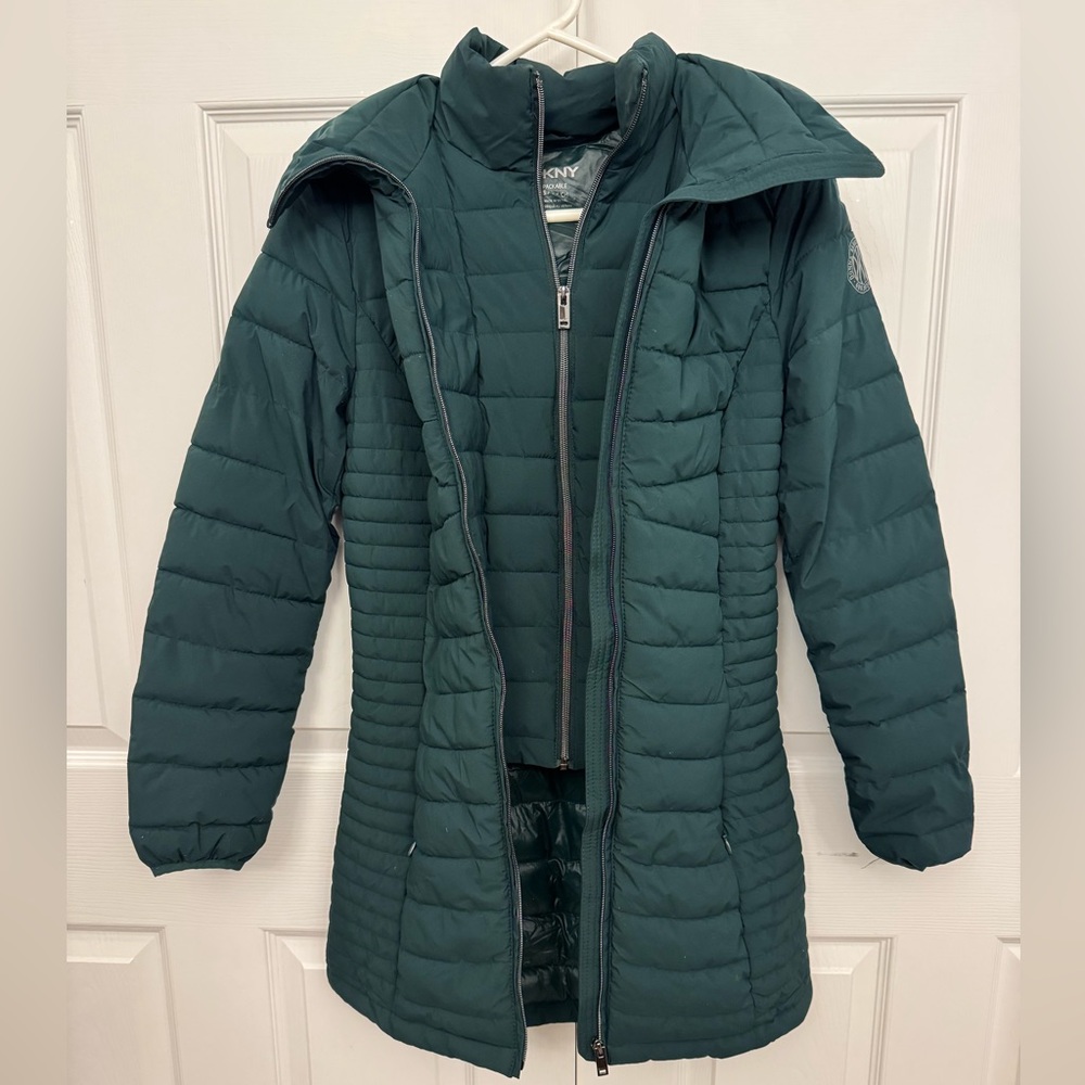 DKNY Women's Teal Puffer Coat